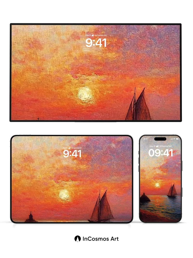 Crimson Horizon Wallpaper with Sailing Shadow