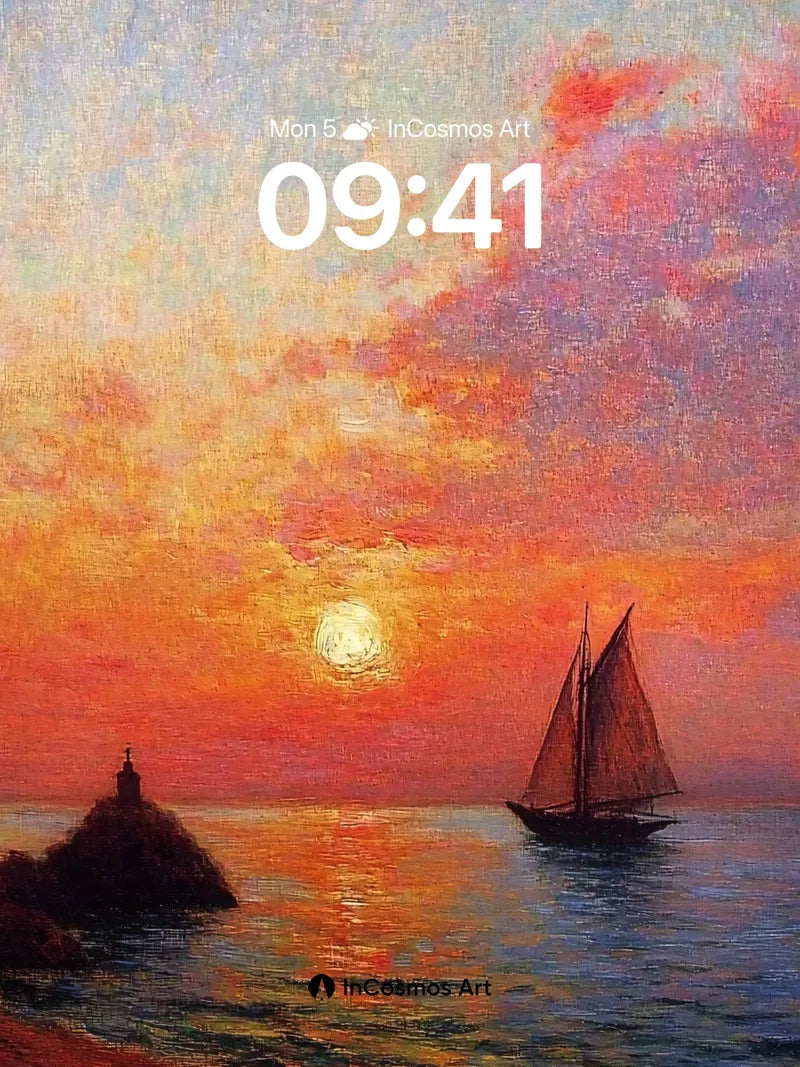 Crimson Horizon Wallpaper with Sailing Shadow