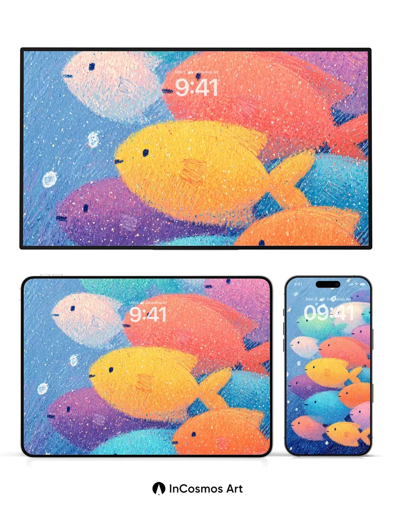 Whispering Rainbow Fish Wallpaper with Starlight Trails