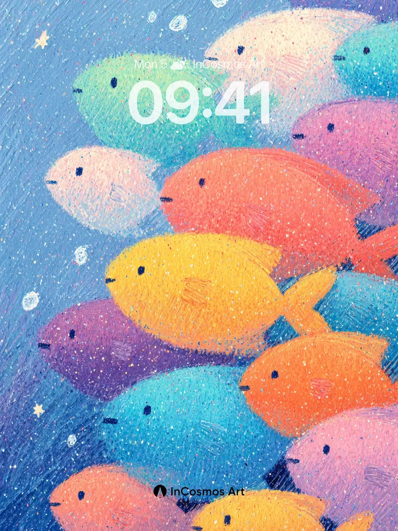 Whispering Rainbow Fish Wallpaper with Starlight Trails wallpaper for iPhone, iPad & Mac