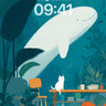 Whispering Depths Wallpaper with Floating Cat wallpaper for iPhone, iPad & Mac