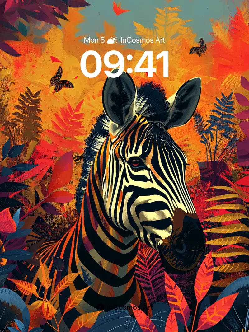 Fiery Zebra Wallpaper with Autumn Leaves wallpaper for iPhone, iPad & Mac