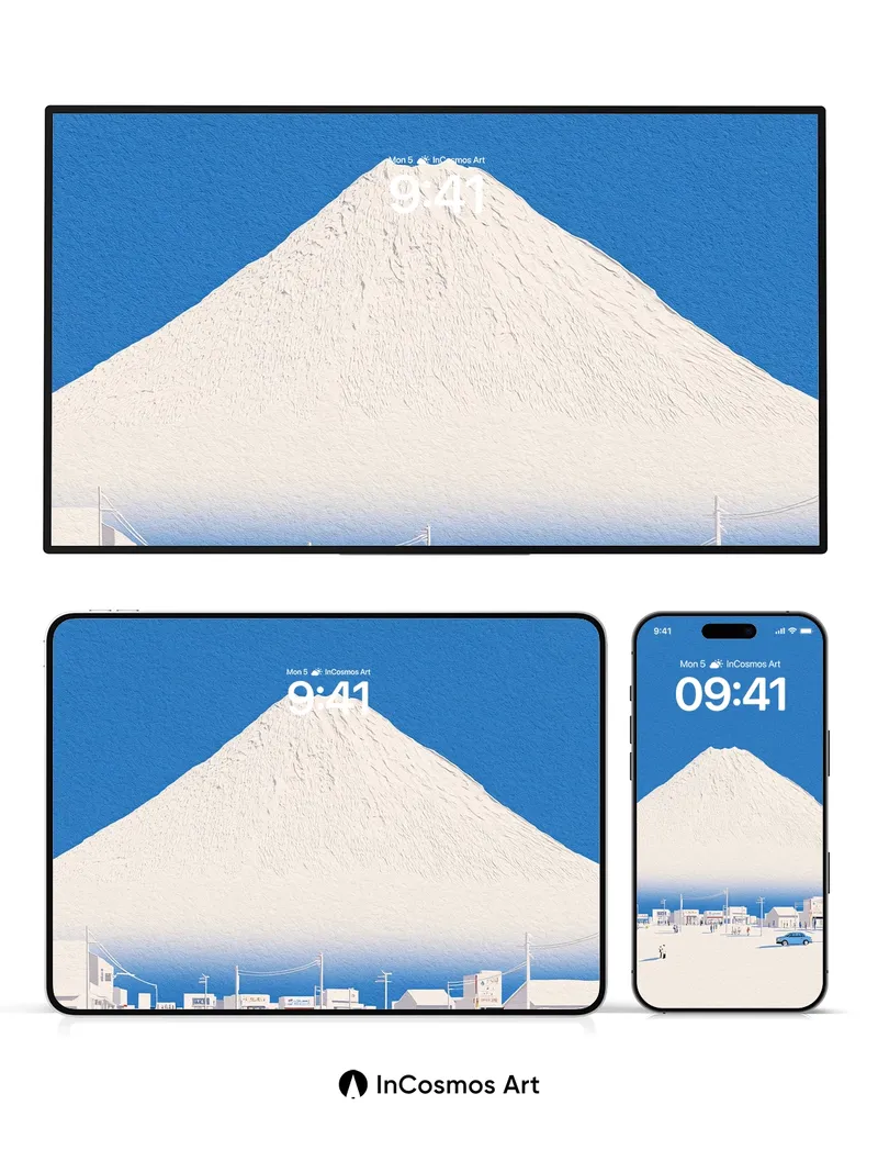 Silent Snowscape Wallpaper with Mount Fuji's Crown