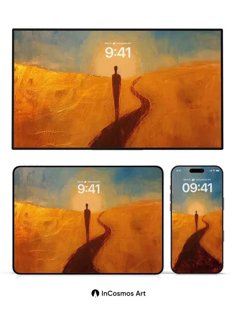 Solitary Path Wallpaper with Golden Horizon