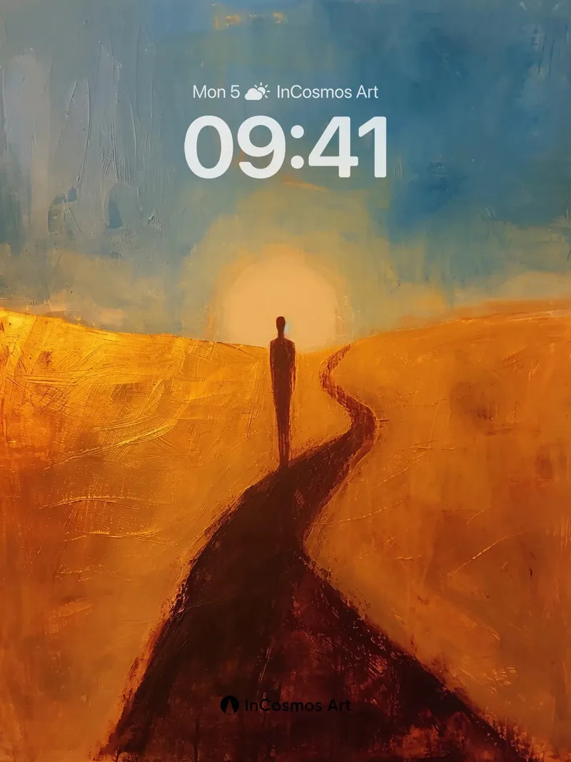 Solitary Path Wallpaper with Golden Horizon