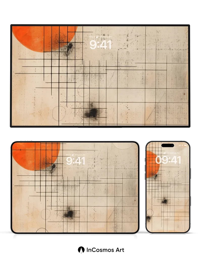 Nostalgic Grid Wallpaper with Orange Sun