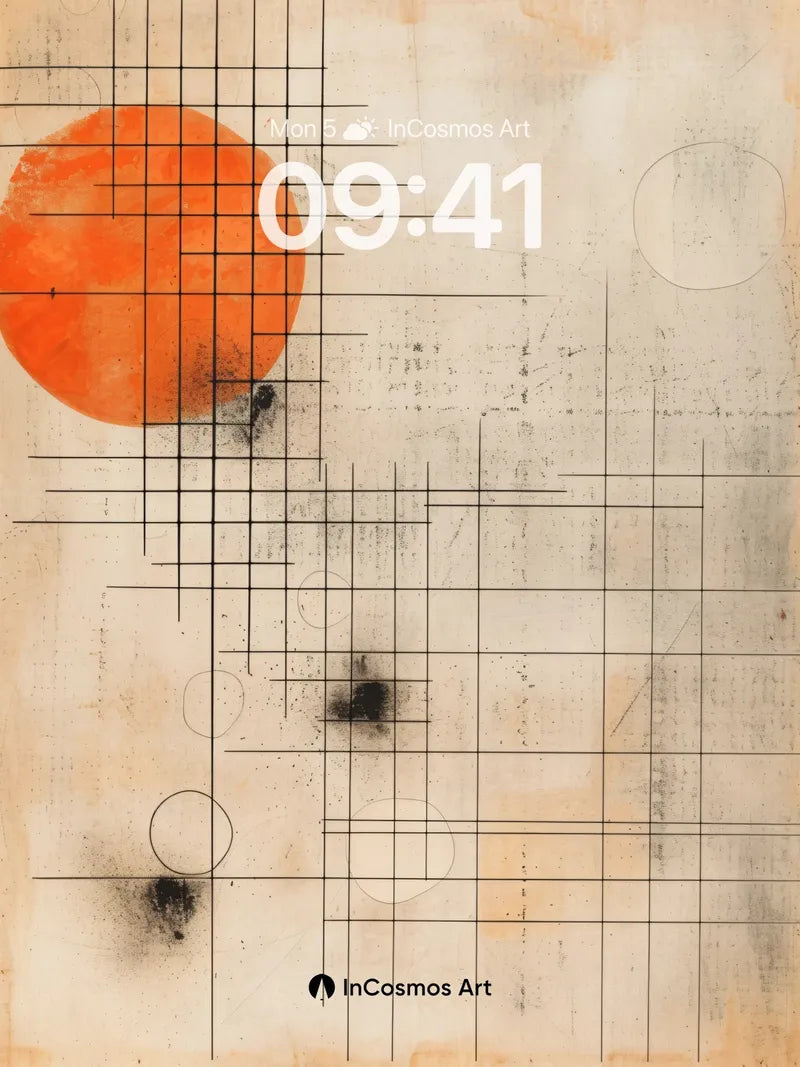 Nostalgic Grid Wallpaper with Orange Sun