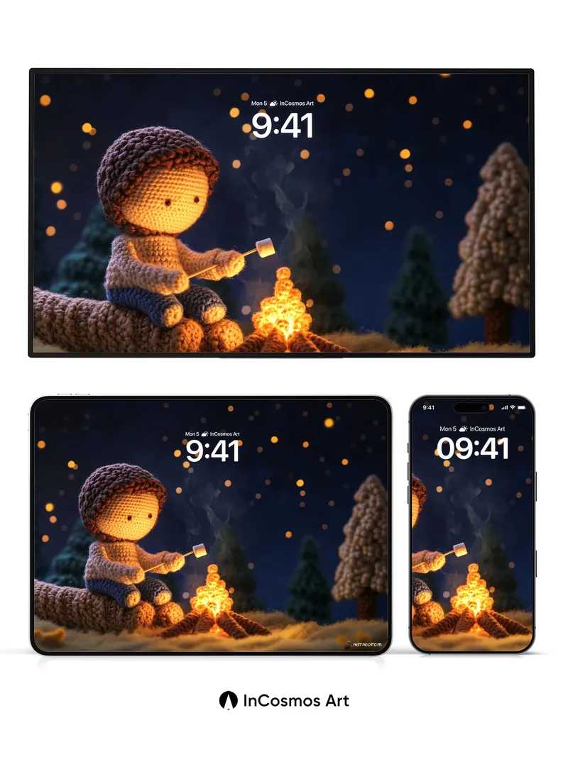 Knitted Nightlight Wallpaper with Starry Forest