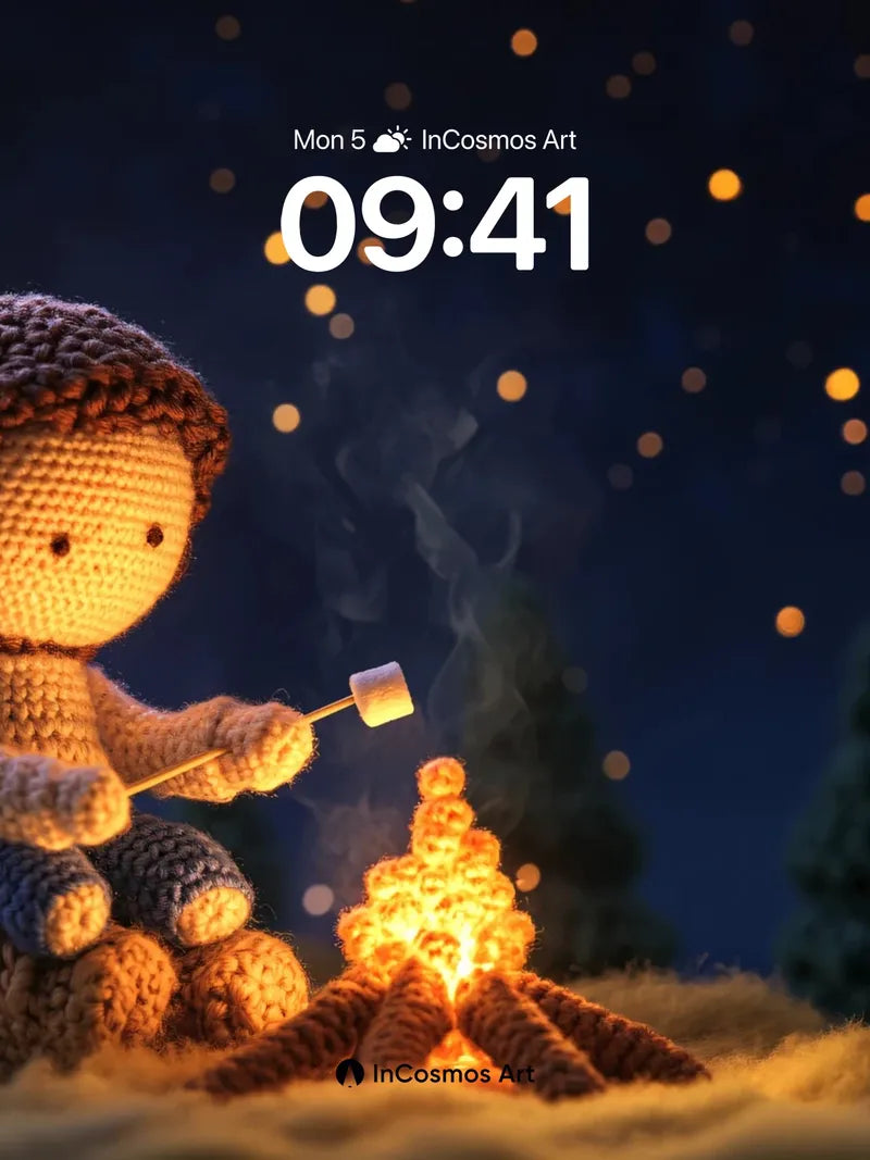Knitted Nightlight Wallpaper with Starry Forest