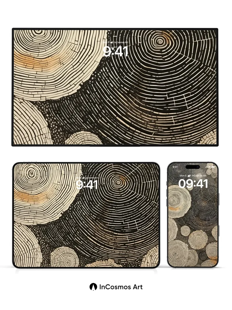 Whispering Rings Wallpaper with Wood Grain Echoes