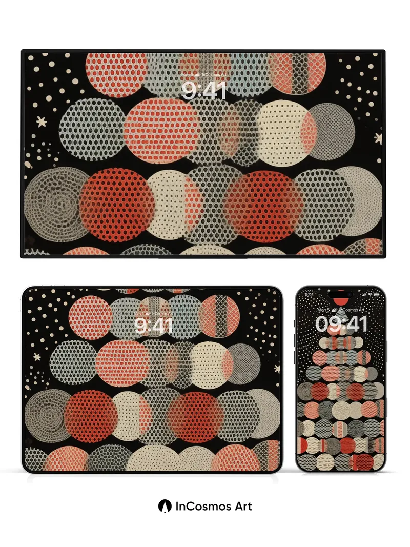 Cosmic Geometry Wallpaper with Polka-Dot Stars