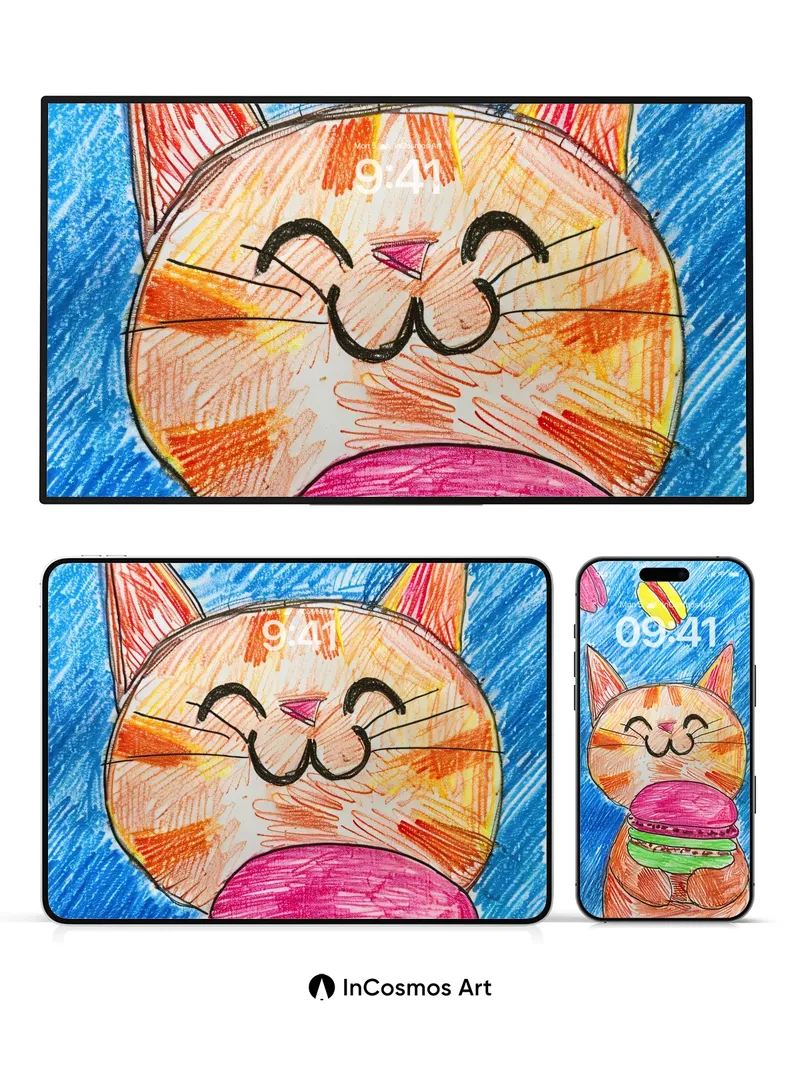 Whimsical Macaron Hug Wallpaper with Kitten Joy