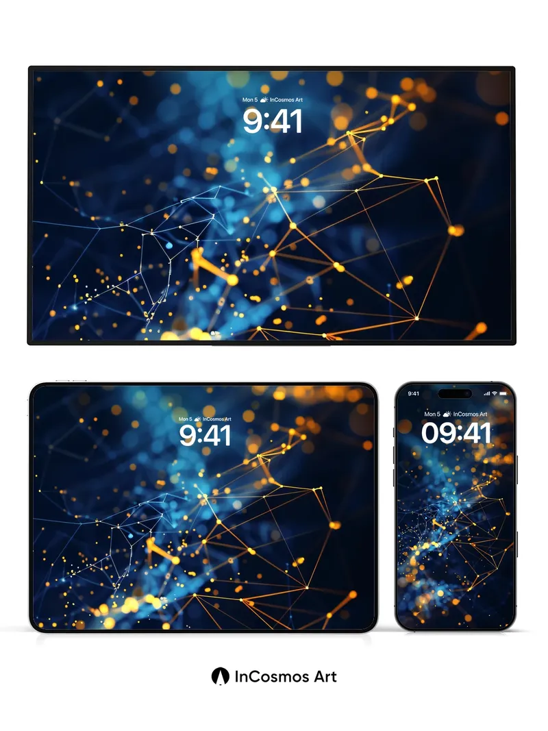 Neon Constellation Wallpaper with Floating Nodes