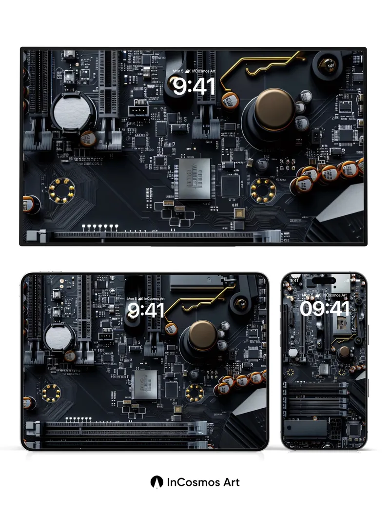 Circuit Pulse Wallpaper with Golden Veins