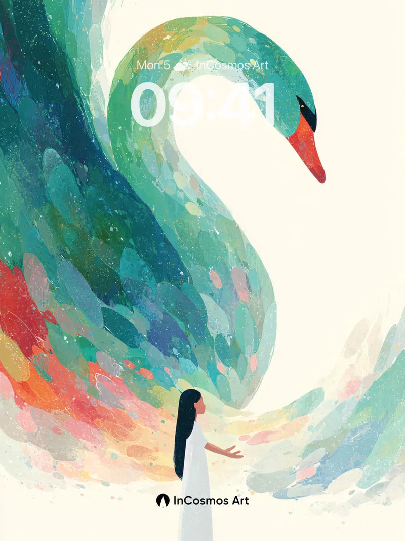 Serenity Swan Wallpaper with Cosmic Feathers