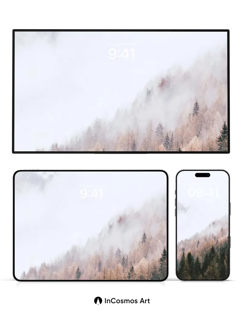 Mist-veiled Forest Wallpaper with Golden Hush