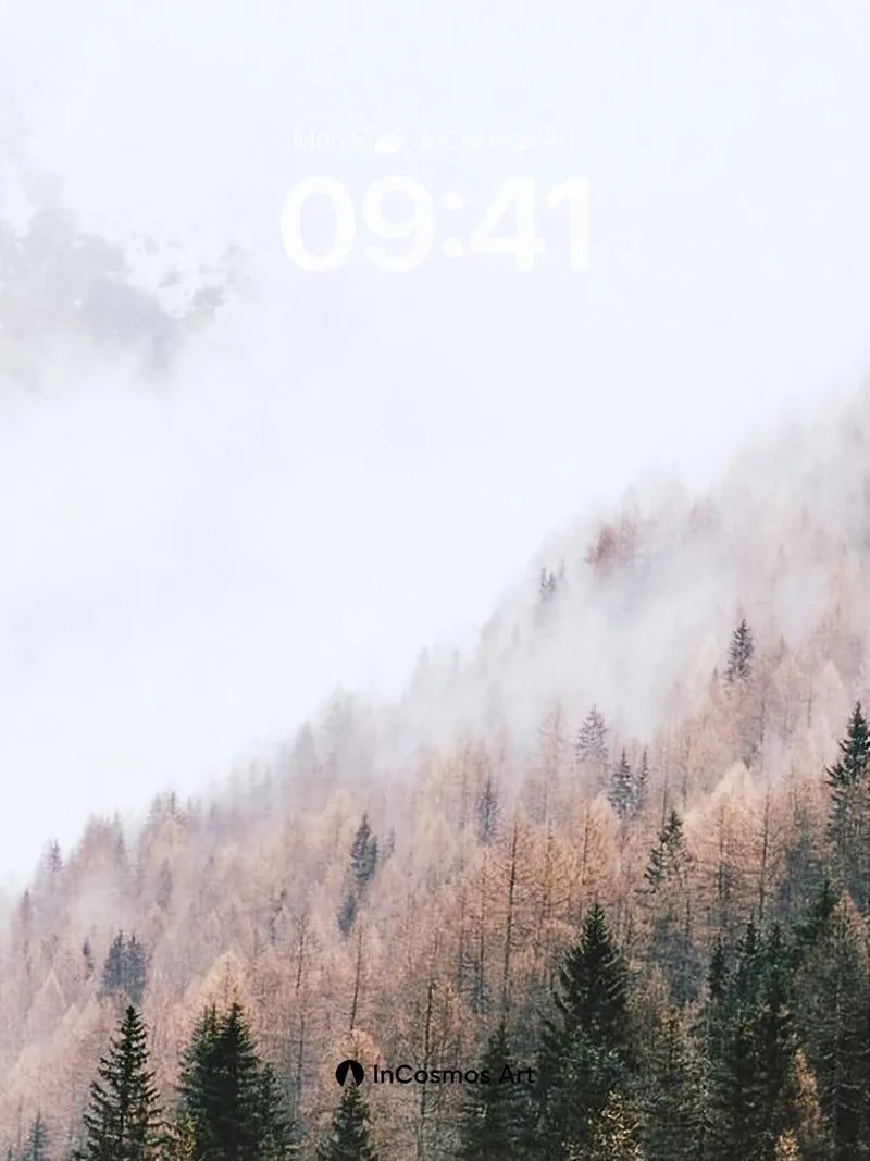 Mist-veiled Forest Wallpaper with Golden Hush