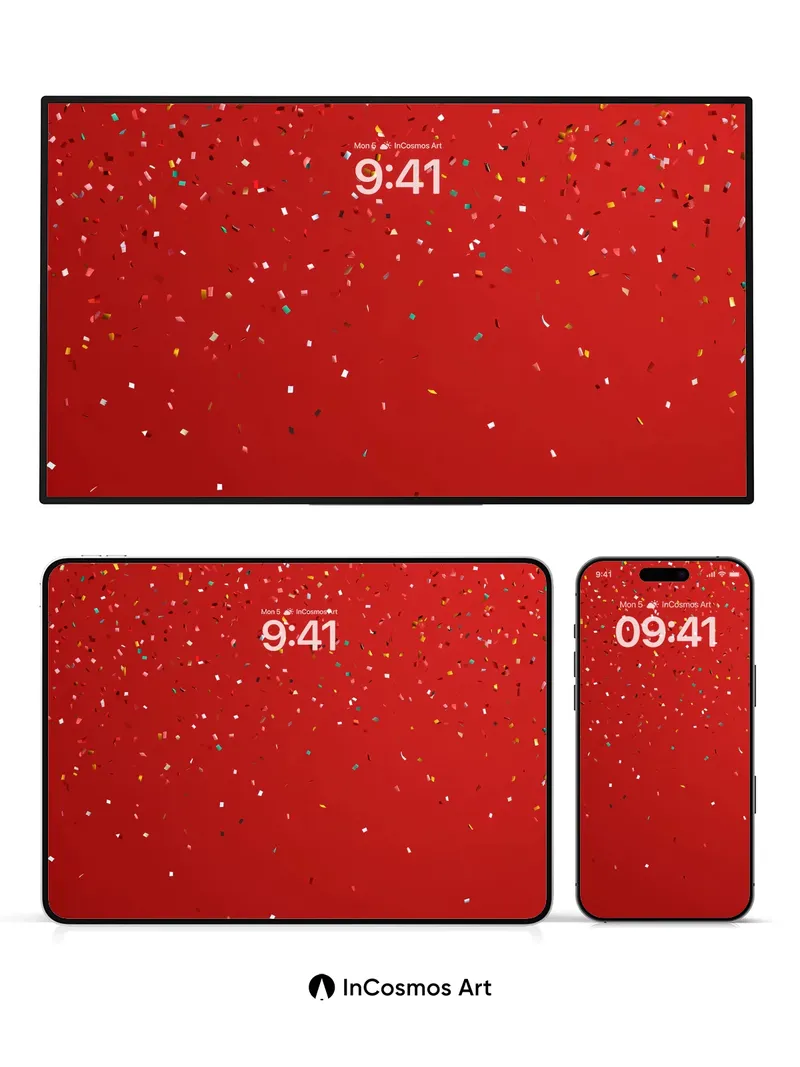 Festive Burst Wallpaper with Floating Confetti