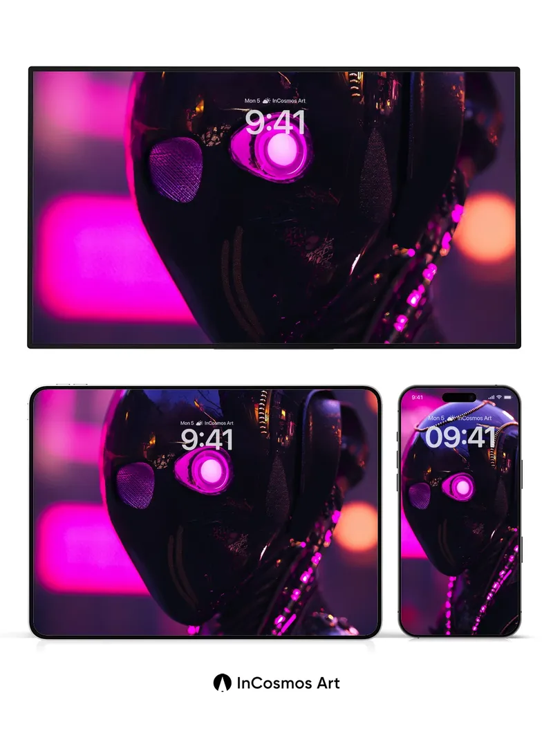 Neon Pulse Wallpaper with Reflective Armor