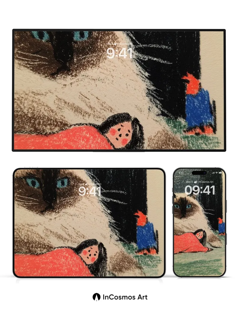 Whispering Siamese Wallpaper with Sleeping Girl