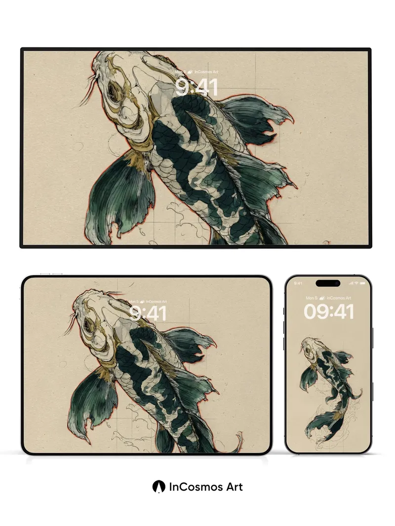 Serene Koi Wallpaper with Ink-Flow Texture