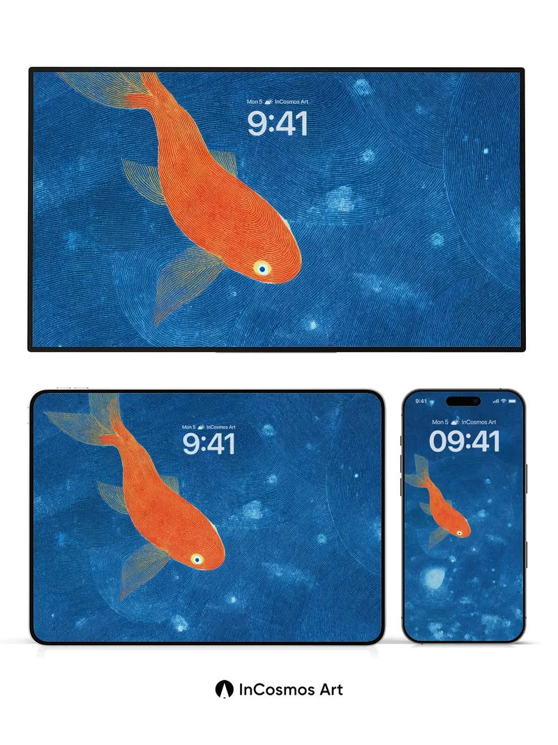 Serene Goldfish Wallpaper with Celestial Currents