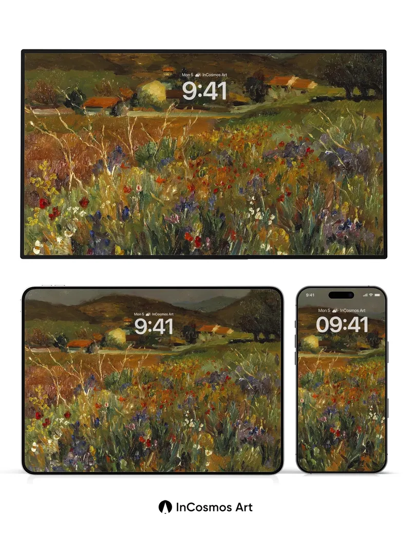 Wildflower Hush Wallpaper with Distant Hills