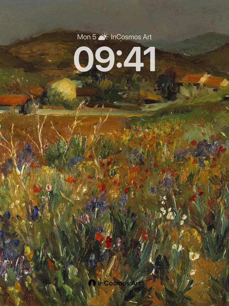 Wildflower Hush Wallpaper with Distant Hills