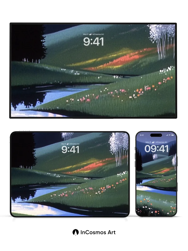 Moonlit Meadow Wallpaper with Whispering Trees