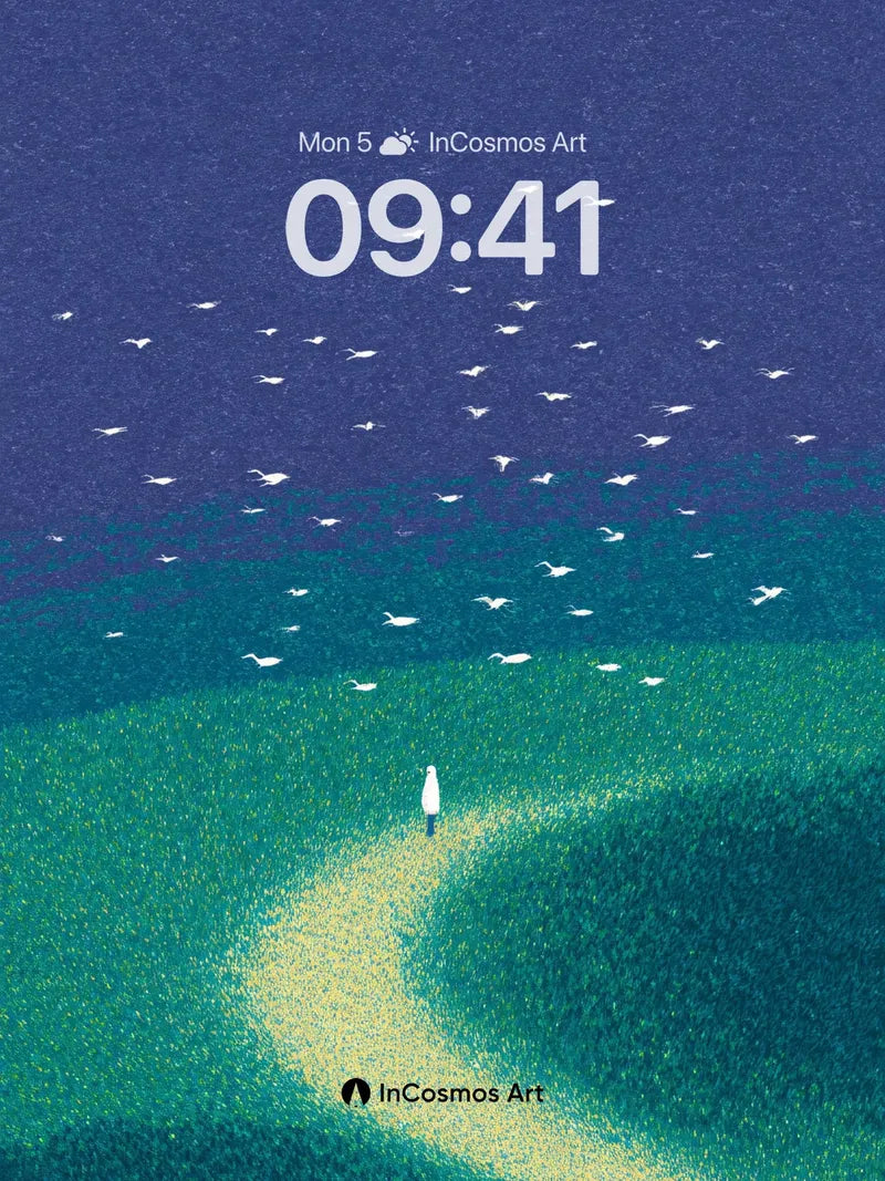 Serenity Path Wallpaper with Floating Birds