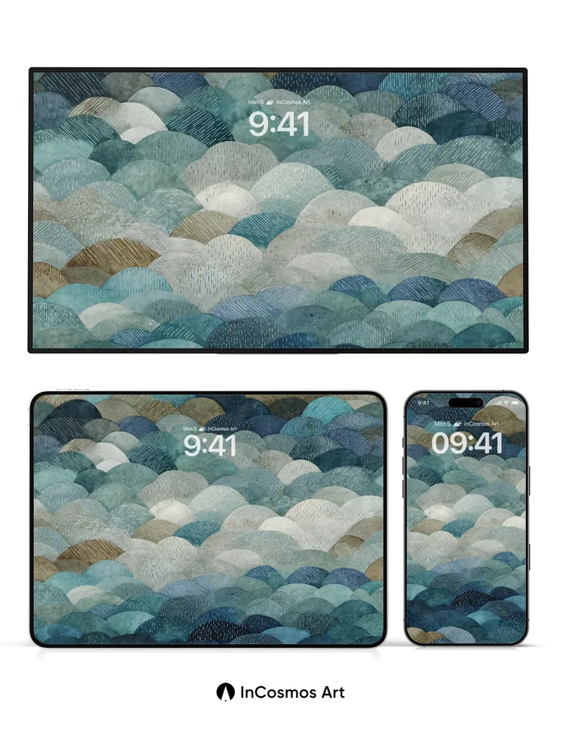 Serene Wave Wallpaper with Textured Scales