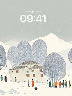 Winter Village Serenity Snowy Landscape Wallpaper, iPhone Duo cover screen