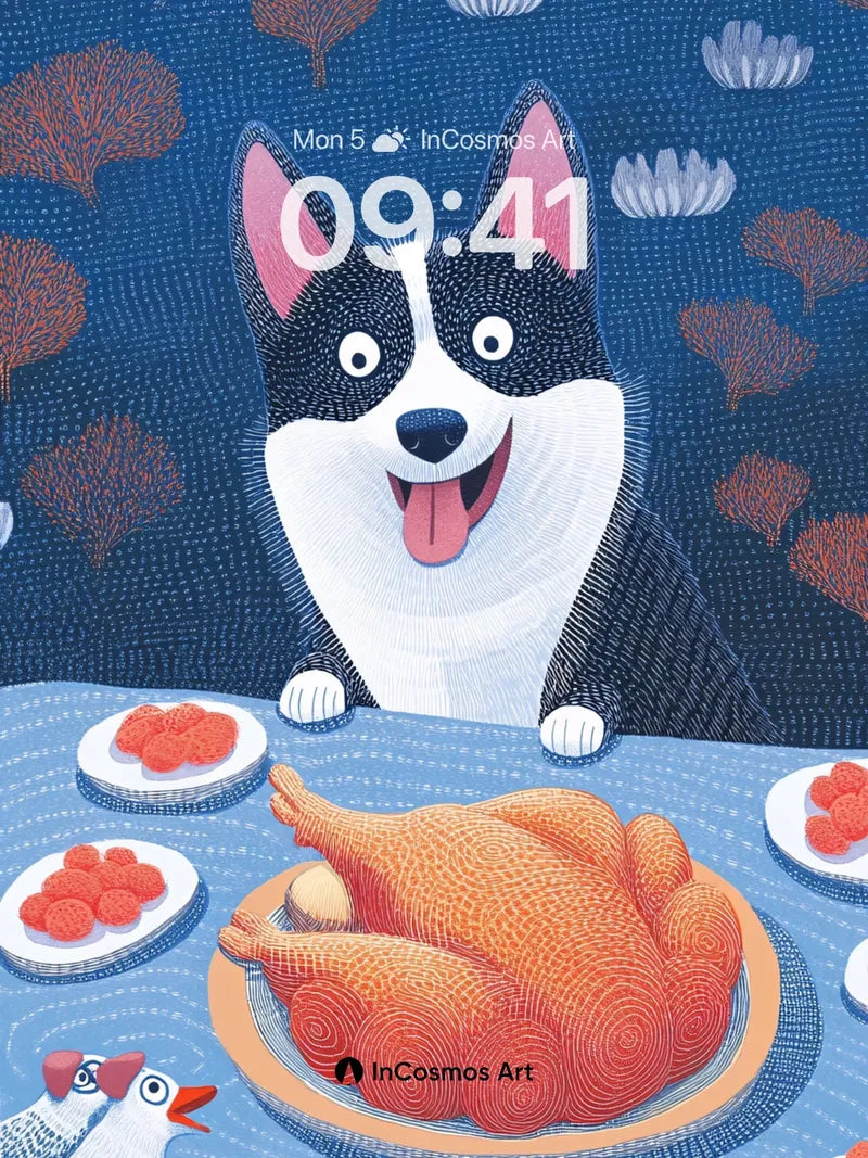 Playful Feast Wallpaper with Whimsical Canine Host wallpaper for iPhone, iPad & Mac