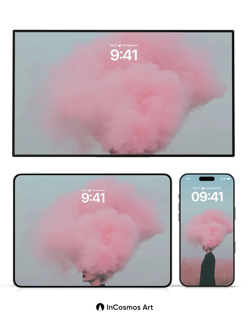 Surreal Cloud Head Wallpaper with Ethereal Pink Smoke