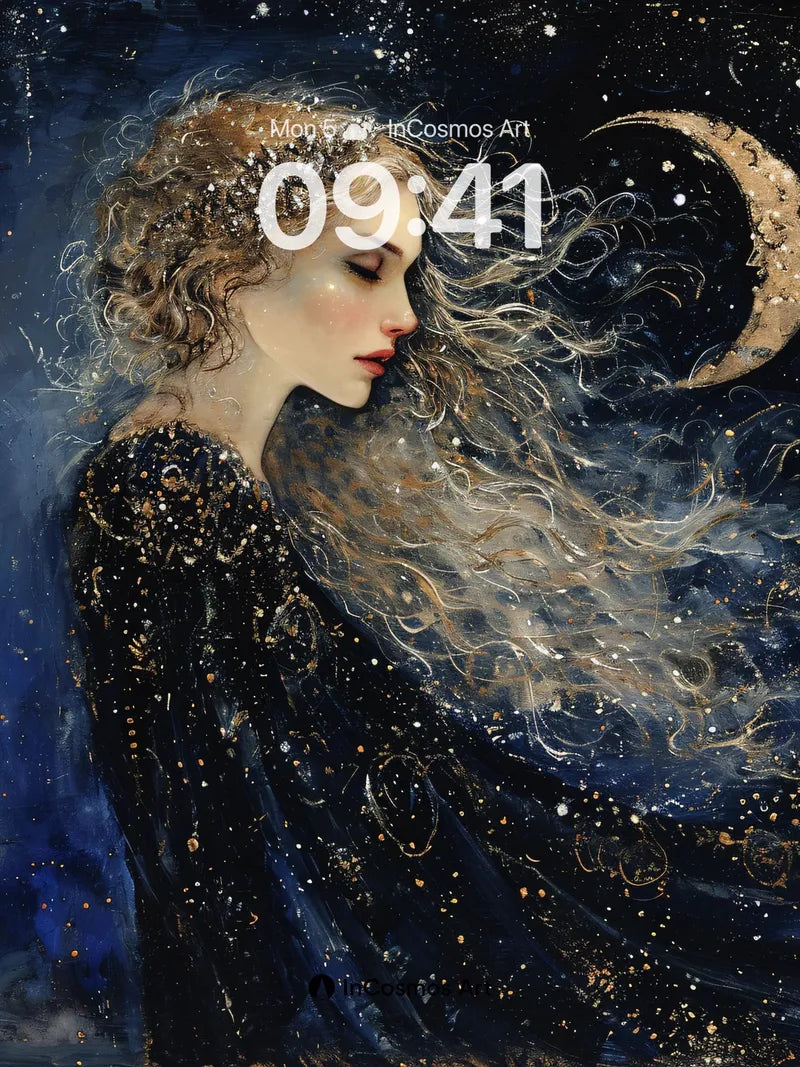 Celestial Whispers Wallpaper with Moonlit Hair wallpaper for iPhone, iPad & Mac