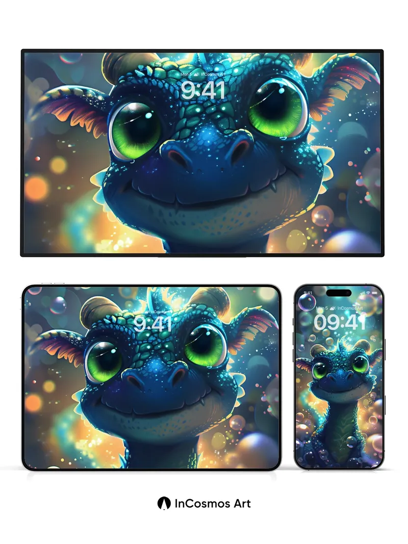 Luminous Dragonling Wallpaper with Floating Bubbles