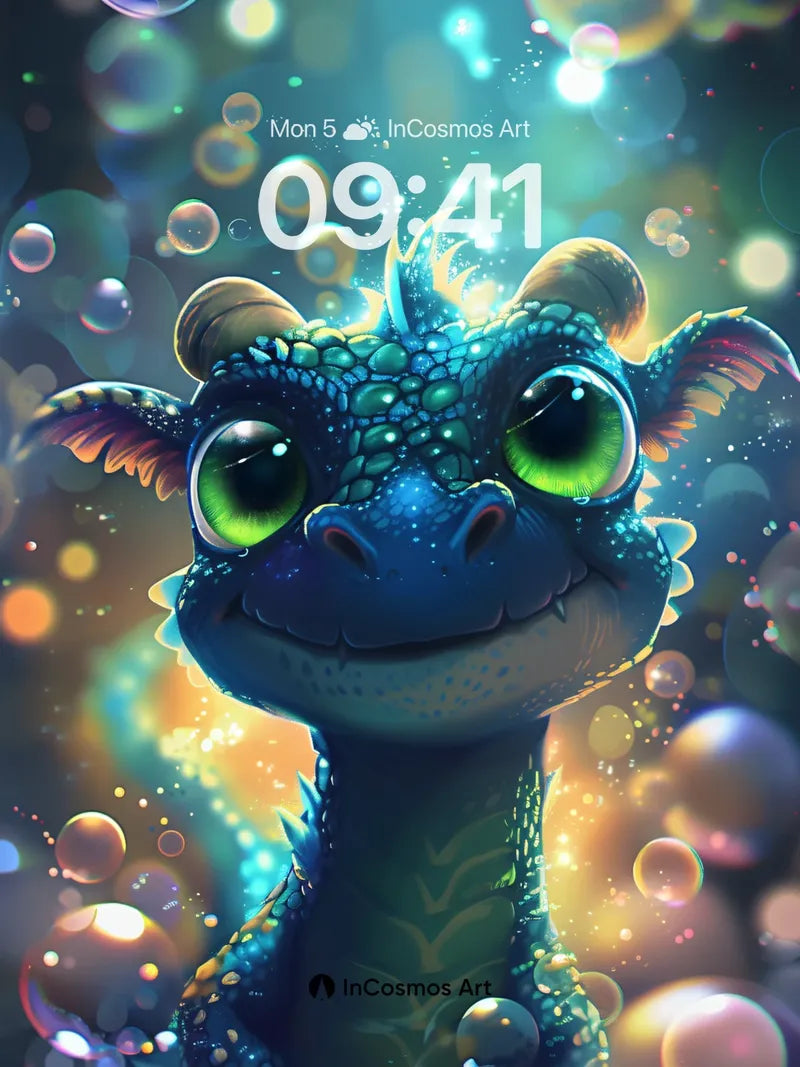 Luminous Dragonling Wallpaper with Floating Bubbles
