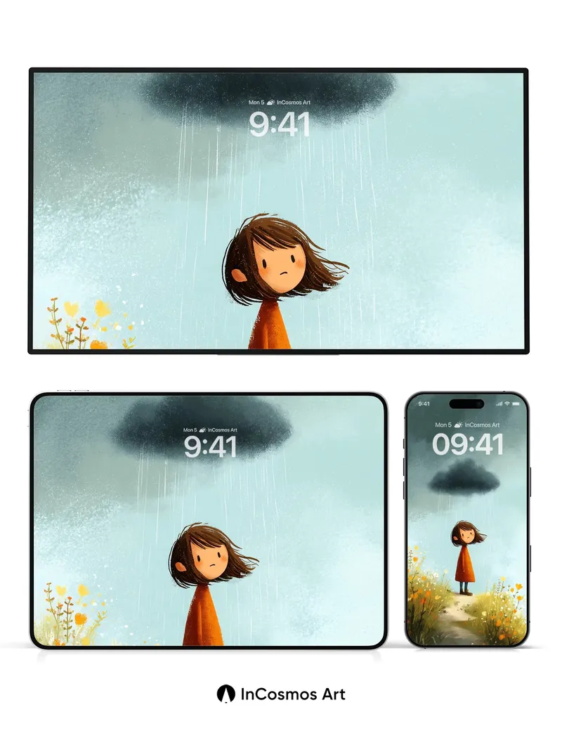 Solitary Rain Cloud Wallpaper with Golden Meadow