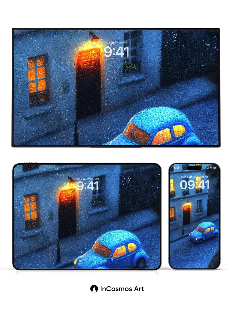 Cobalt Hush Wallpaper with Rain-Kissed Lights