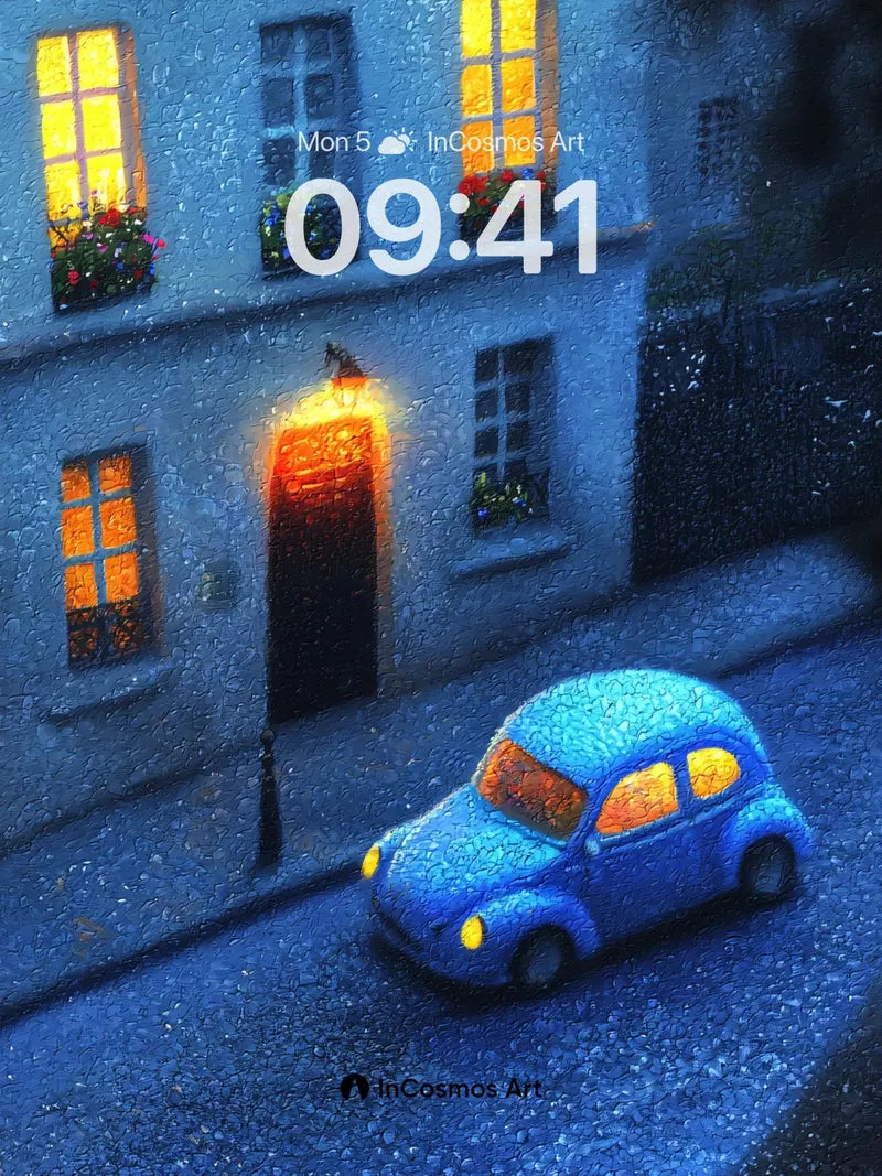 Cobalt Hush Wallpaper with Rain-Kissed Lights