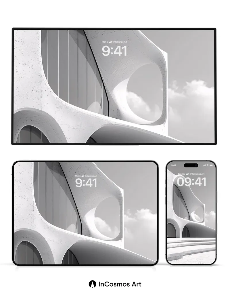 Serene Concrete Curves Wallpaper with Floating Light