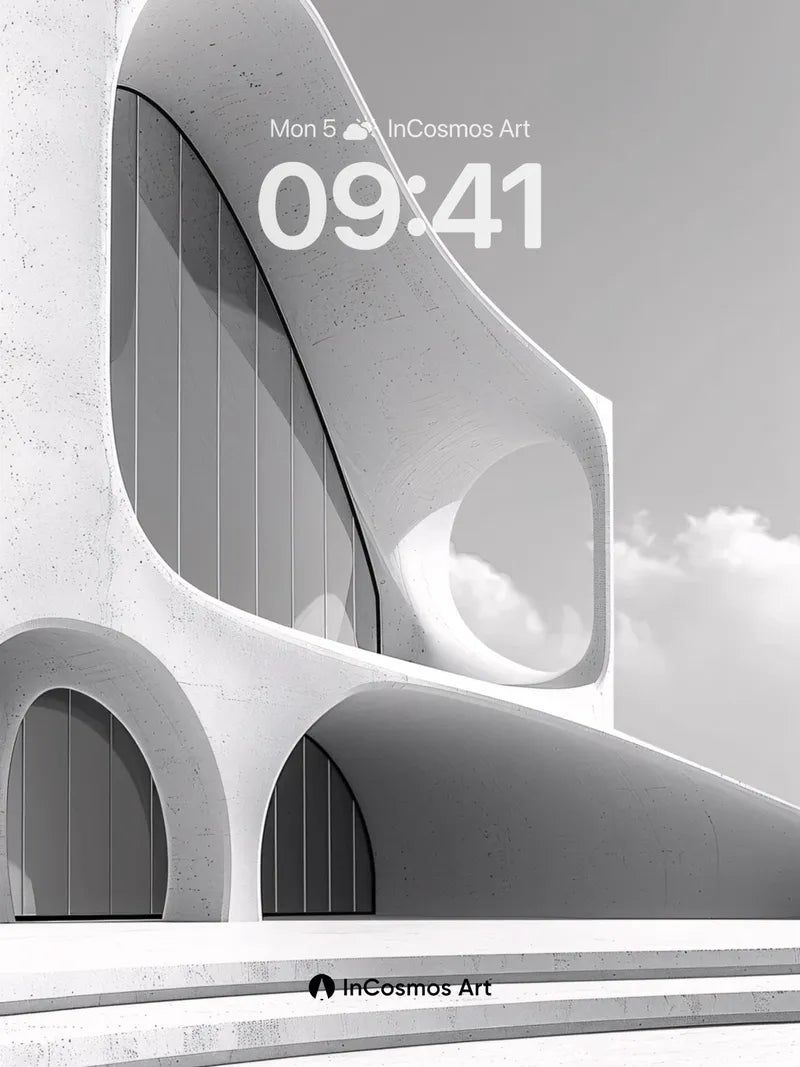 Serene Concrete Curves Wallpaper with Floating Light