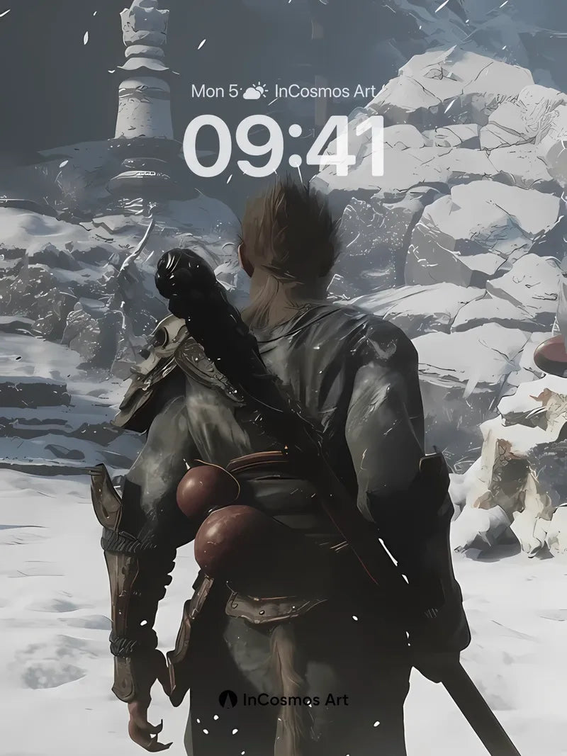 Frostbound Warrior Wallpaper with Snowfall Echo