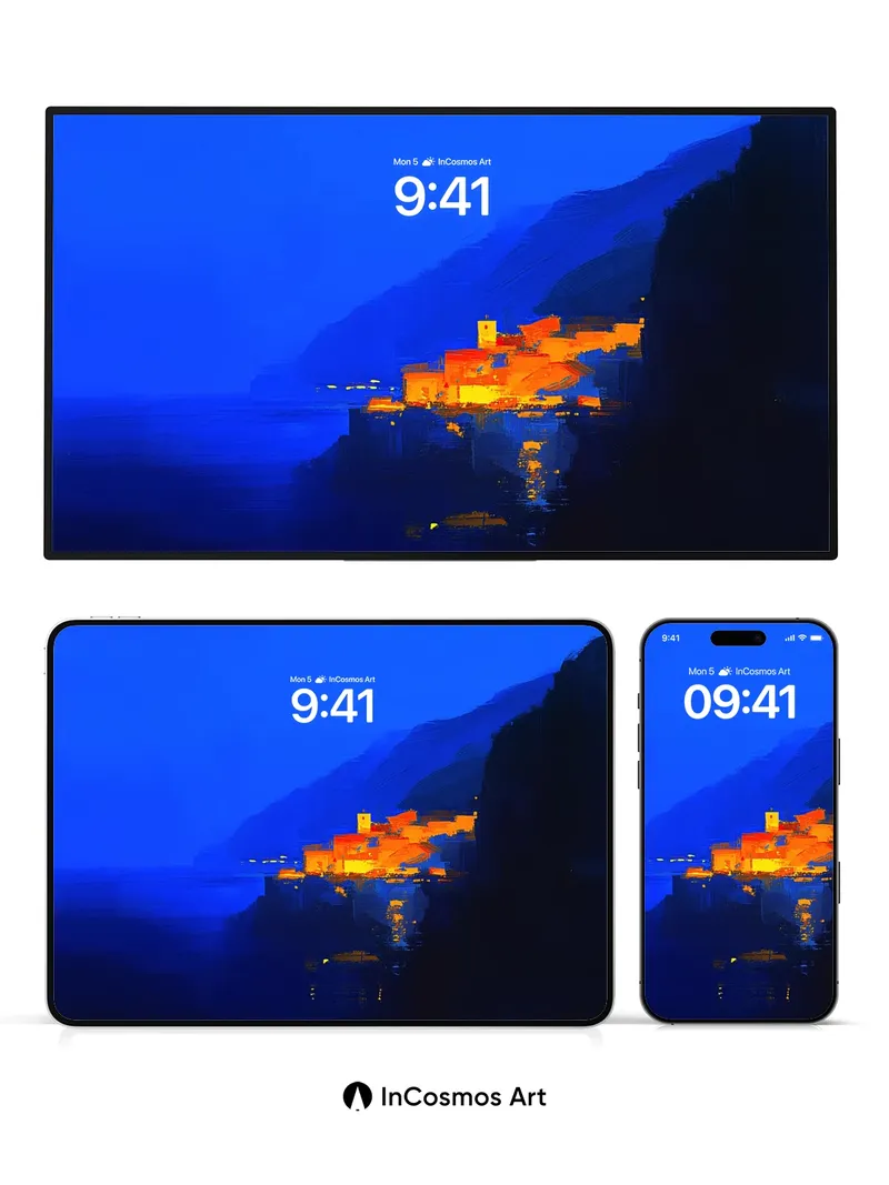 Cobalt Embrace Wallpaper with Golden Fortress