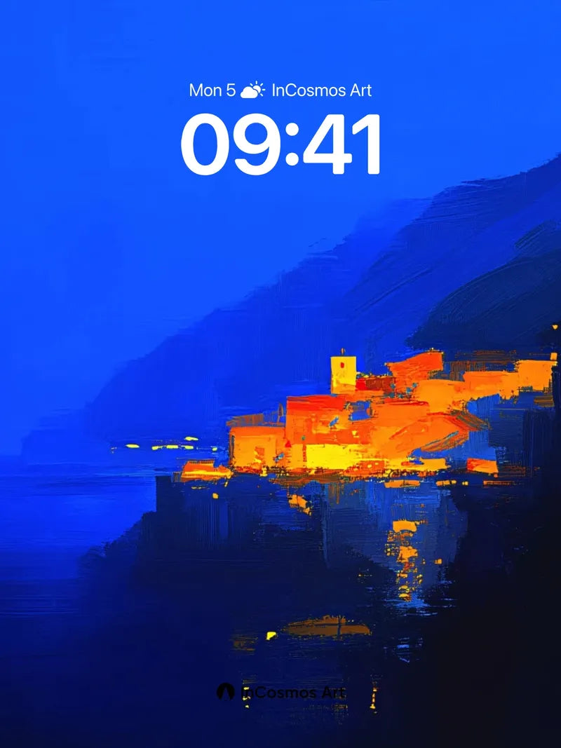 Cobalt Embrace Wallpaper with Golden Fortress