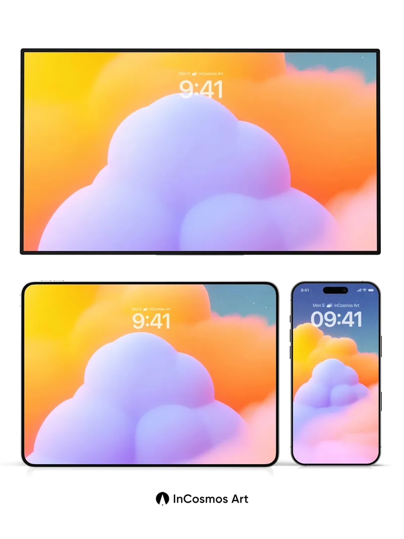 Luminous Cloudscape Wallpaper with Starlit Horizon