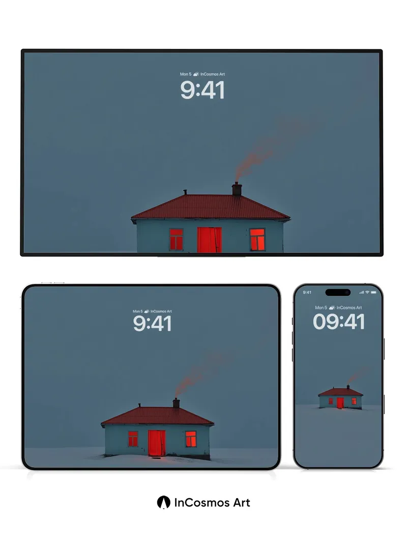 Frostbound Solitude Wallpaper with Crimson Light