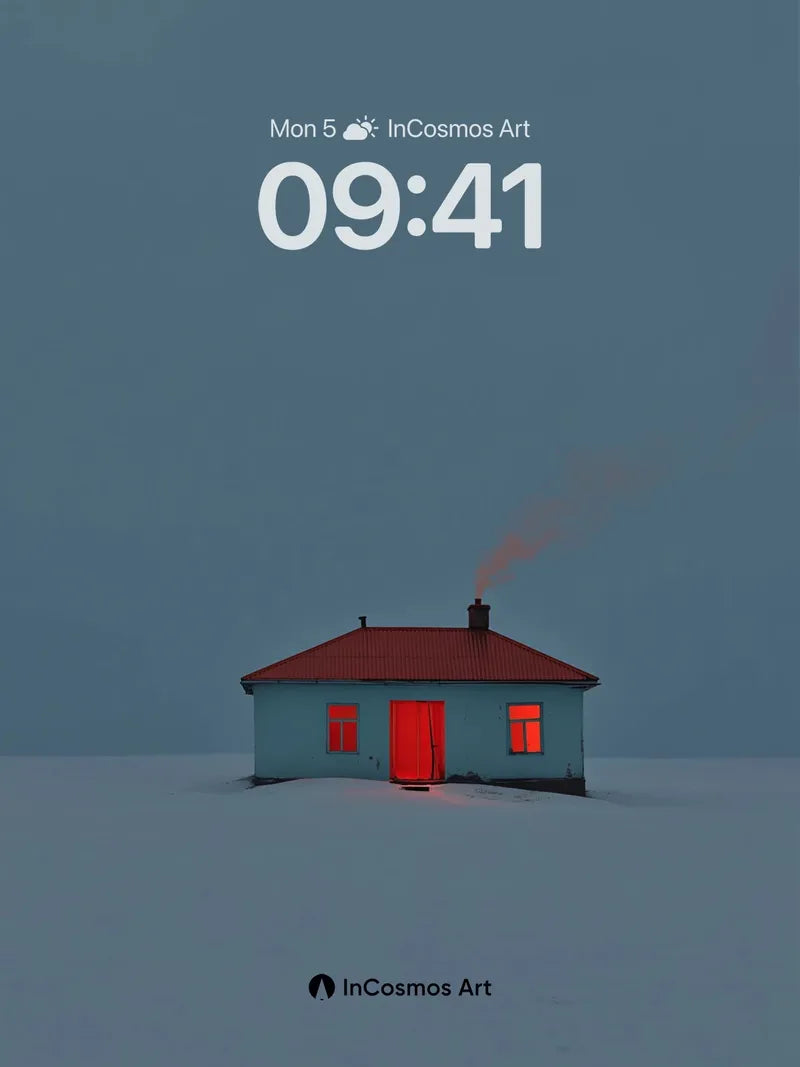 Frostbound Solitude Wallpaper with Crimson Light