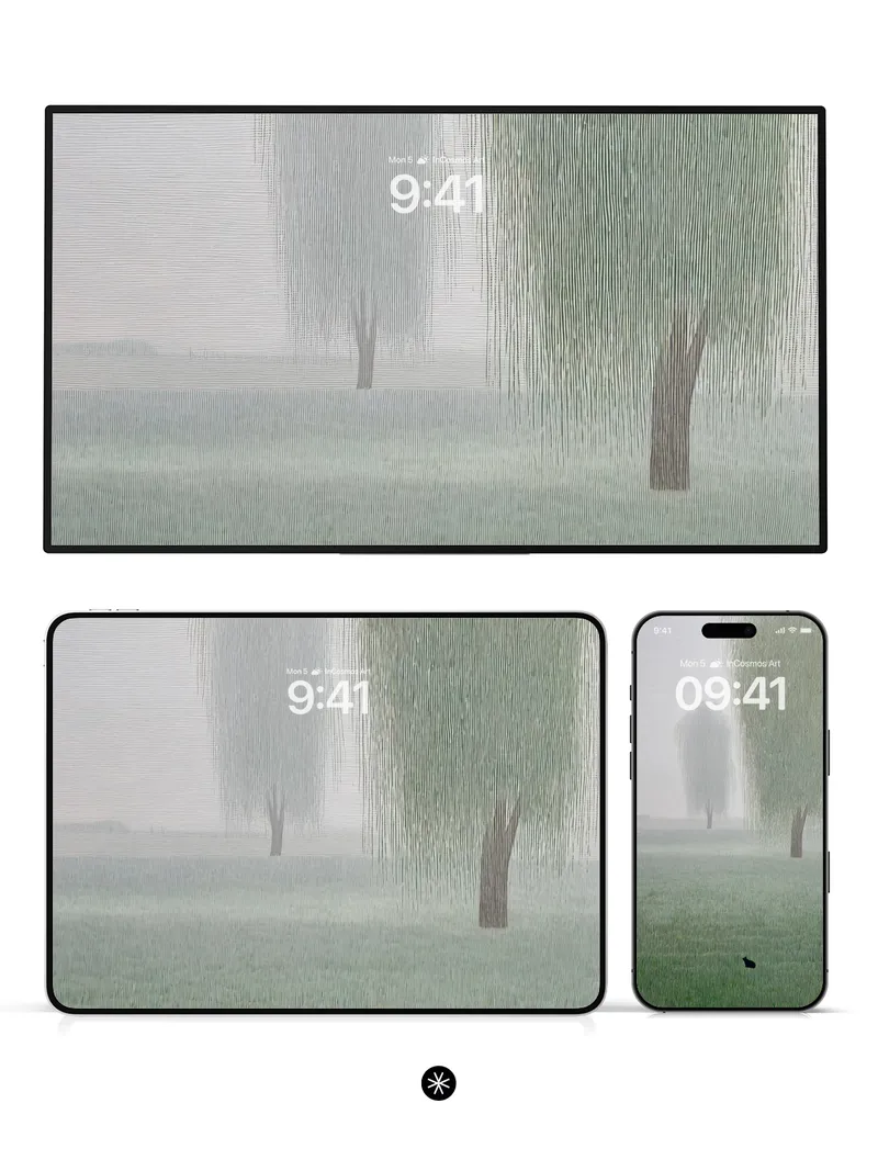 Serene Willow Mist Wallpaper with Solitary Figure