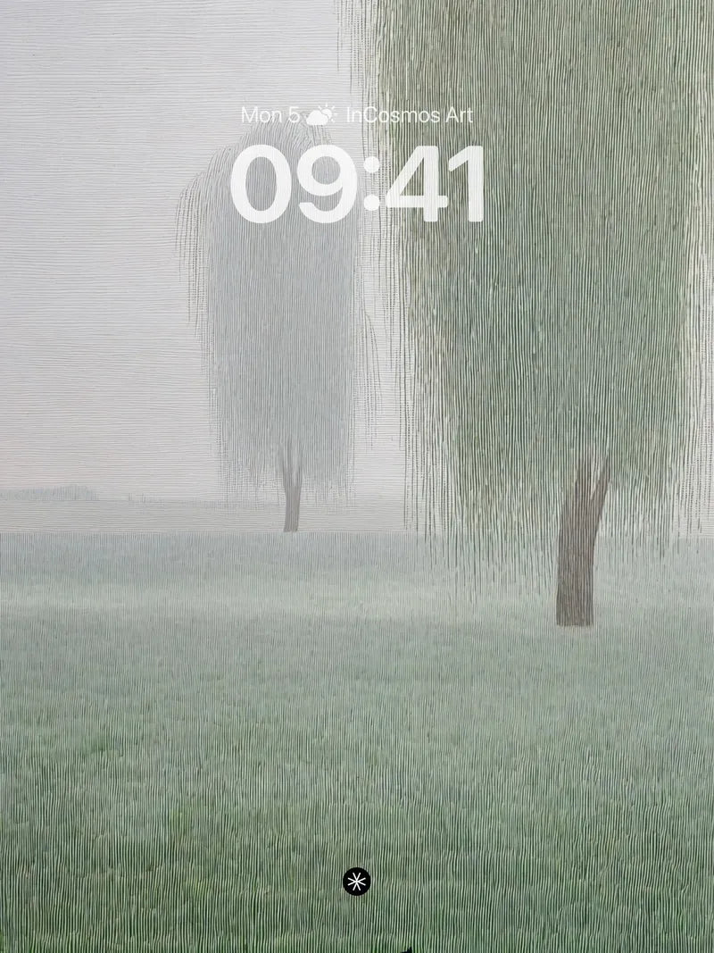 Serene Willow Mist Wallpaper with Solitary Figure